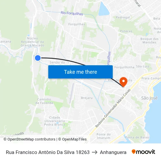 Rua Francisco Antônio Da Silva 18263 to Anhanguera map
