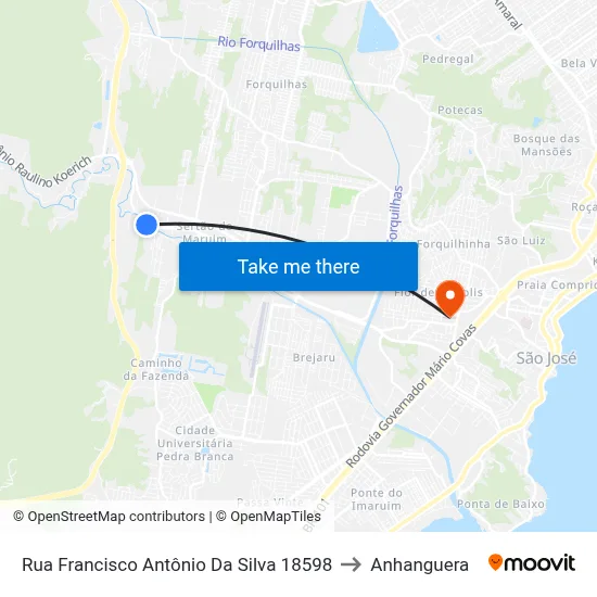 Rua Francisco Antônio Da Silva 18598 to Anhanguera map