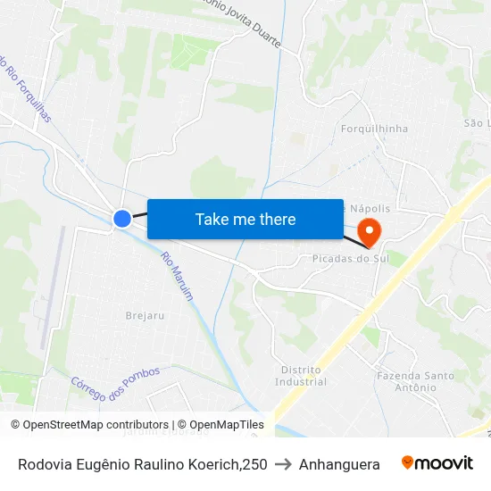 Rodovia Eugênio Raulino Koerich,250 to Anhanguera map