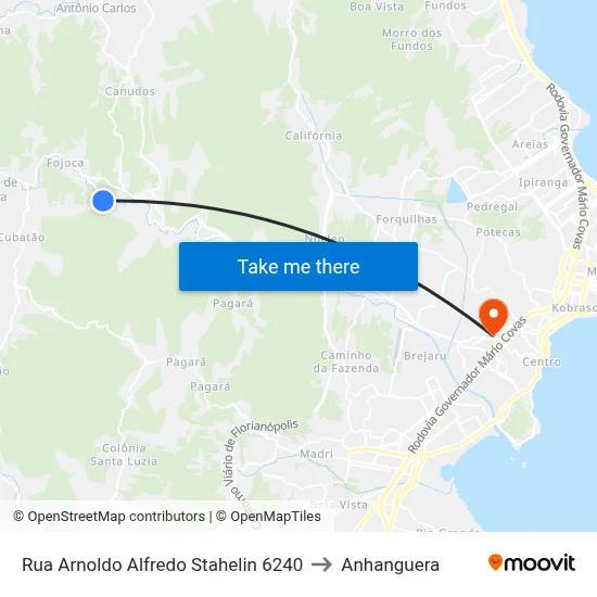 Rua Arnoldo Alfredo Stahelin 6240 to Anhanguera map