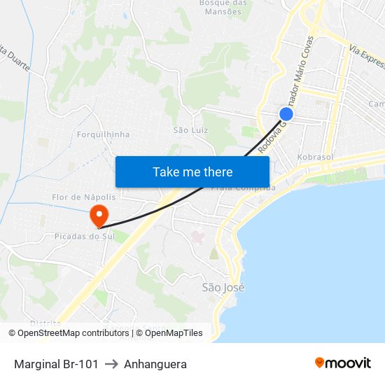 Marginal Br-101 to Anhanguera map