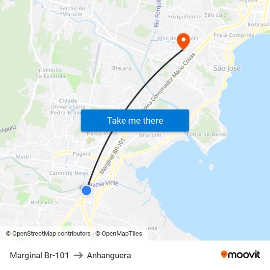 Marginal Br-101 to Anhanguera map