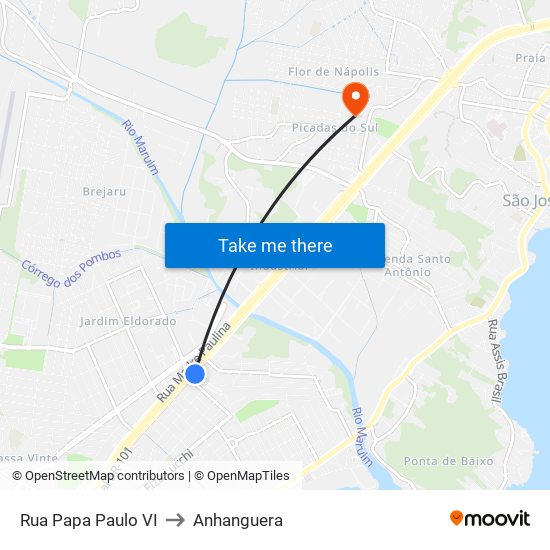 Rua Papa Paulo VI to Anhanguera map