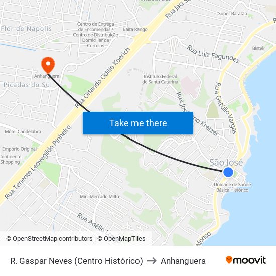 R. Gaspar Neves (Centro Histórico) to Anhanguera map