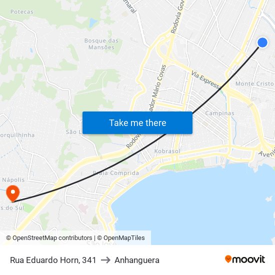 Rua Eduardo Horn, 341 to Anhanguera map