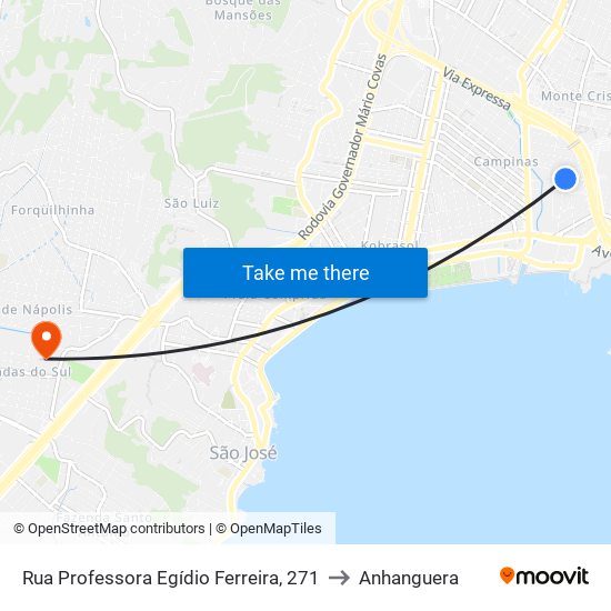 Rua Professora Egídio Ferreira, 271 to Anhanguera map