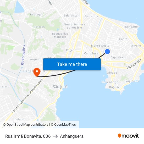 Rua Irmã Bonavita, 606 to Anhanguera map