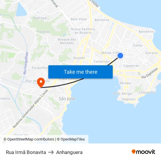 Rua Irmã Bonavita to Anhanguera map
