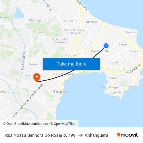 Rua Nossa Senhora Do Rosário, 799 to Anhanguera map