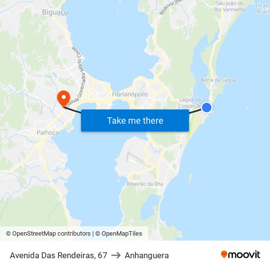 Avenida Das Rendeiras, 67 to Anhanguera map