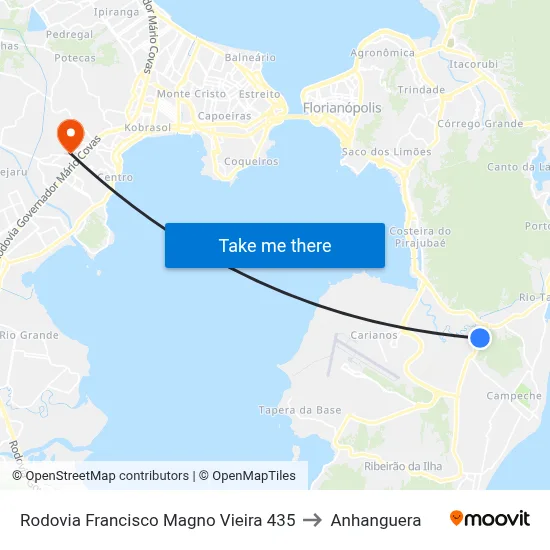 Rodovia Francisco Magno Vieira 435 to Anhanguera map