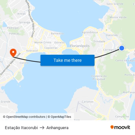 Estação Itacorubi to Anhanguera map