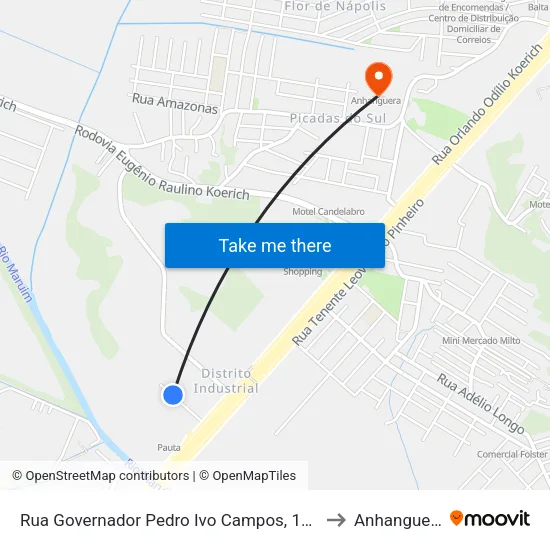 Rua Governador Pedro Ivo Campos, 170a to Anhanguera map