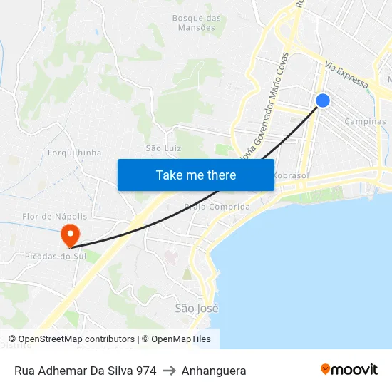 Rua Adhemar Da Silva 974 to Anhanguera map