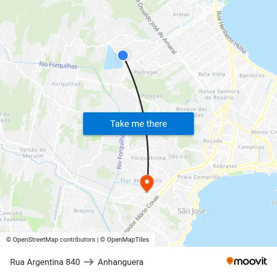 Rua Argentina 840 to Anhanguera map