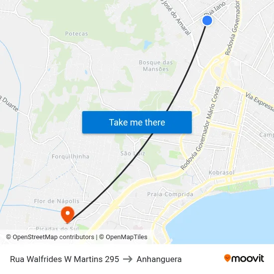 Rua Walfrides W Martins 295 to Anhanguera map