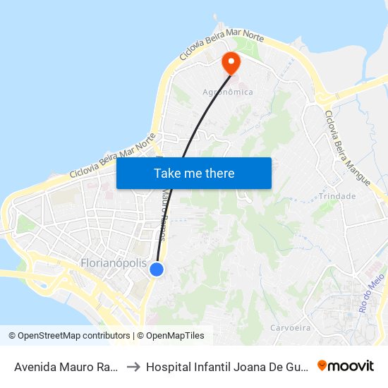 Avenida Mauro Ramos to Hospital Infantil Joana De Gusmão map