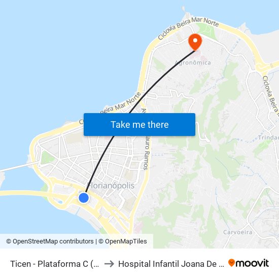 Ticen - Plataforma C (Estrela) to Hospital Infantil Joana De Gusmão map