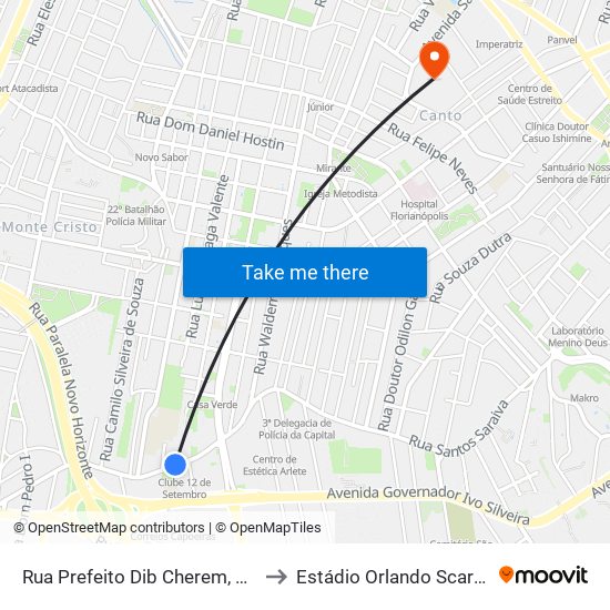 Rua Prefeito Dib Cherem, 2698 to Estádio Orlando Scarpelli map