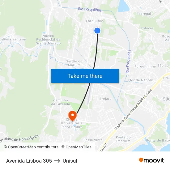 Avenida Lisboa 305 to Unisul map