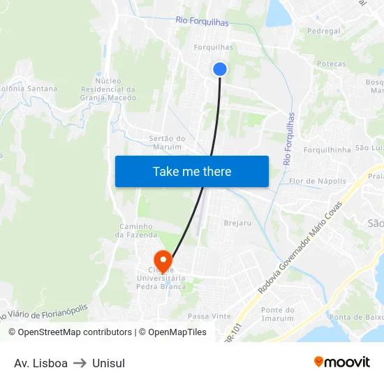 Avenida Lisboa 306 to Unisul map