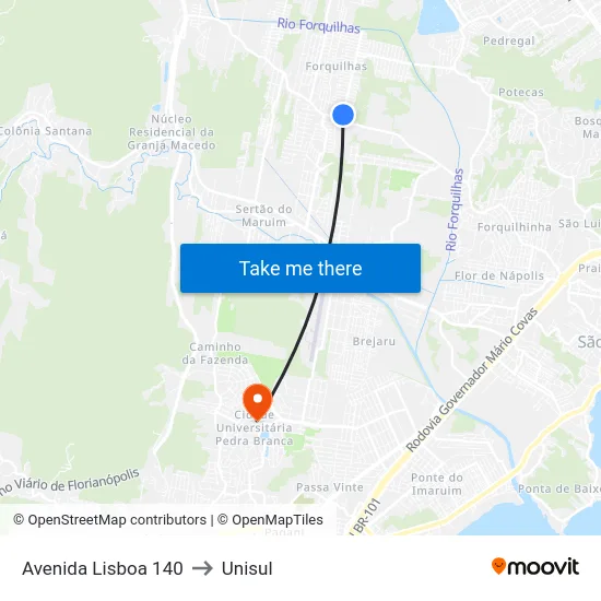 Avenida Lisboa 140 to Unisul map