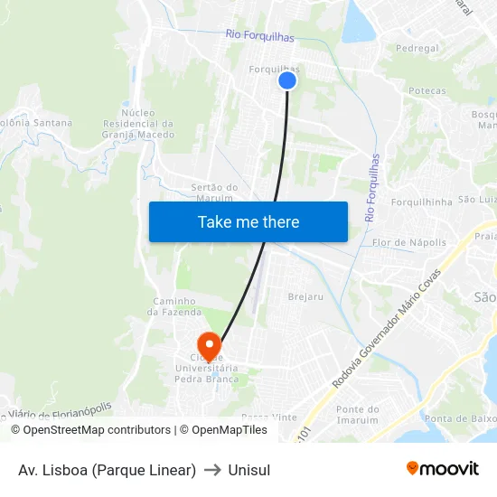 Avenida Lisboa 772 to Unisul map