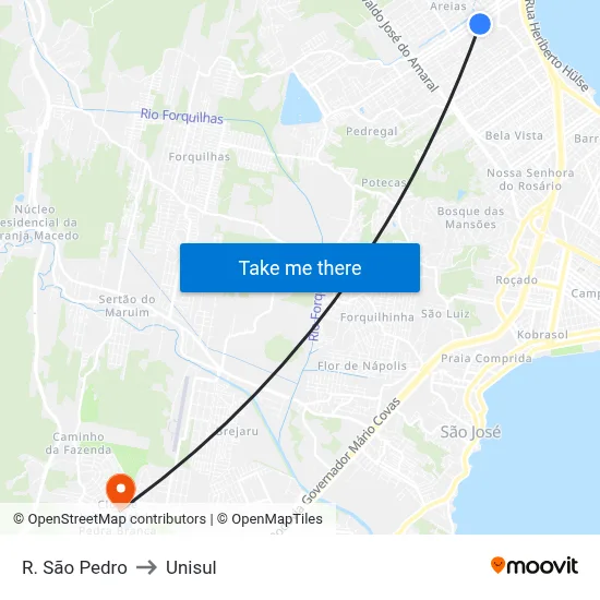 R. São Pedro to Unisul map