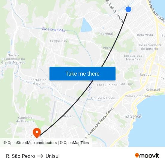 R. São Pedro to Unisul map