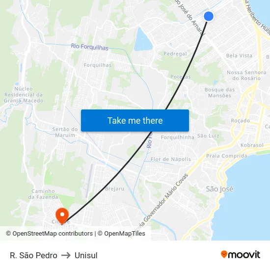 R. São Pedro to Unisul map