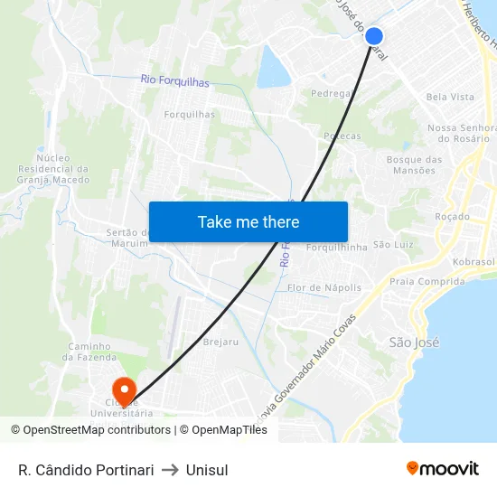 R. Cândido Portinari to Unisul map