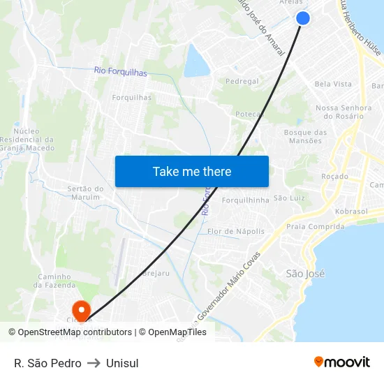 R. São Pedro to Unisul map