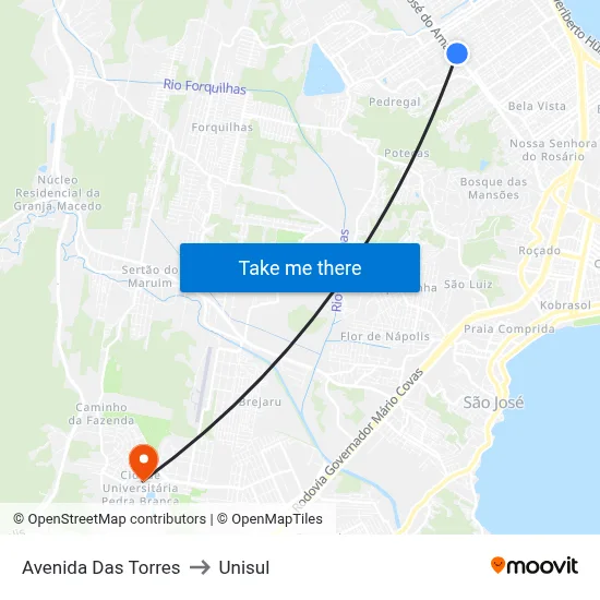 Avenida Das Torres to Unisul map