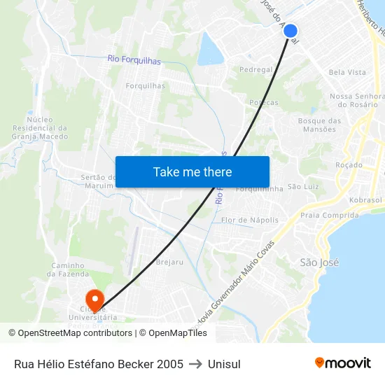 Rua Hélio Estéfano Becker 2005 to Unisul map