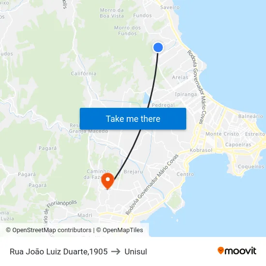 Rua João Luiz Duarte,1905 to Unisul map