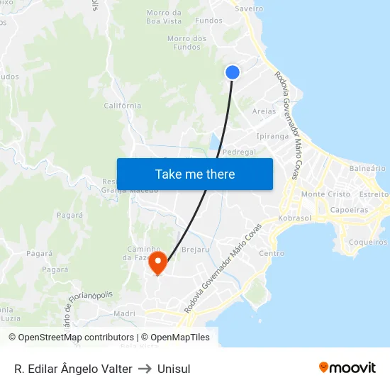 R. Edilar Ângelo Valter to Unisul map