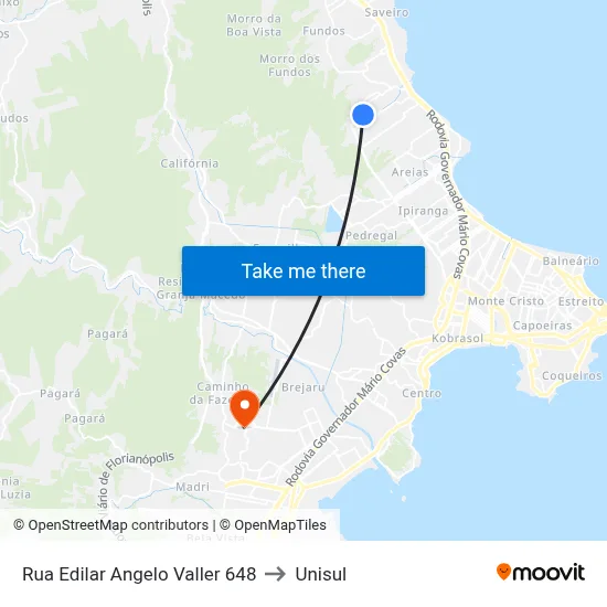 Rua Edilar Angelo Valler 648 to Unisul map