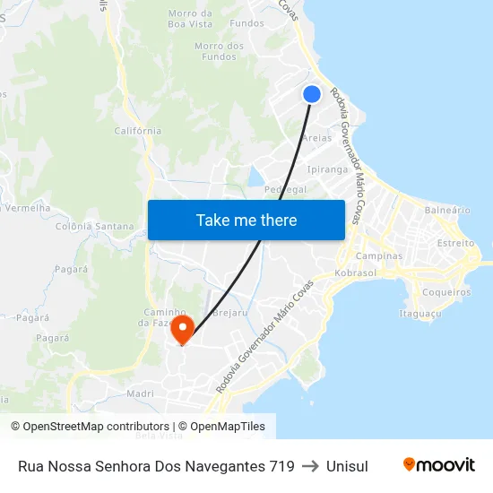 Rua Nossa Senhora Dos Navegantes 719 to Unisul map