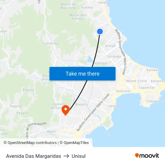 Avenida Das Margaridas to Unisul map
