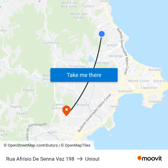 Rua Afrísio De Senna Vaz 198 to Unisul map