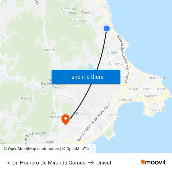 R. Dr. Homero De Miranda Gomes to Unisul map