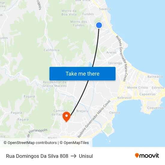 Rua Domingos Da Silva 808 to Unisul map
