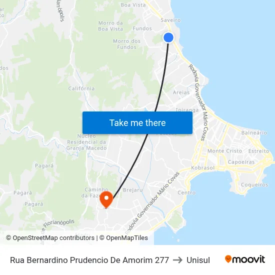 Rua Bernardino Prudencio De Amorim 277 to Unisul map