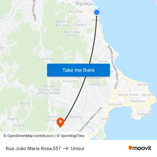 Rua João Maria Rosa,557 to Unisul map