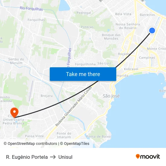 R. Eugênio Portela to Unisul map
