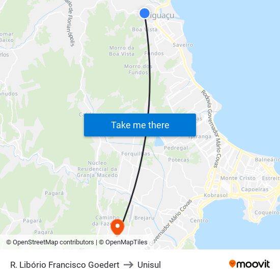 R. Libório Francisco Goedert to Unisul map