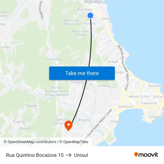 Rua Quintino Bocaiúva 10 to Unisul map