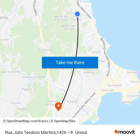 Rua Júlio Teodoro Martins,1426 to Unisul map