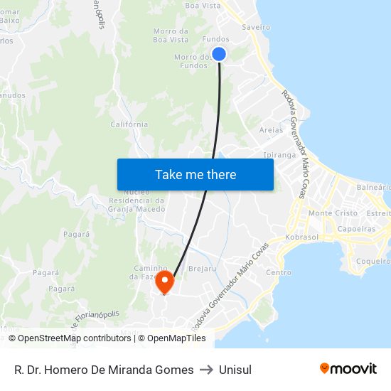 R. Dr. Homero De Miranda Gomes to Unisul map