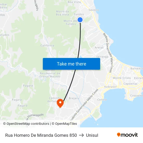 Rua Homero De Miranda Gomes 850 to Unisul map